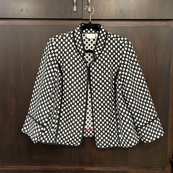 Chicos Black & White Polka Dot Wool Blend Open Front Blazer Medium/8 - Picture 2 of 6